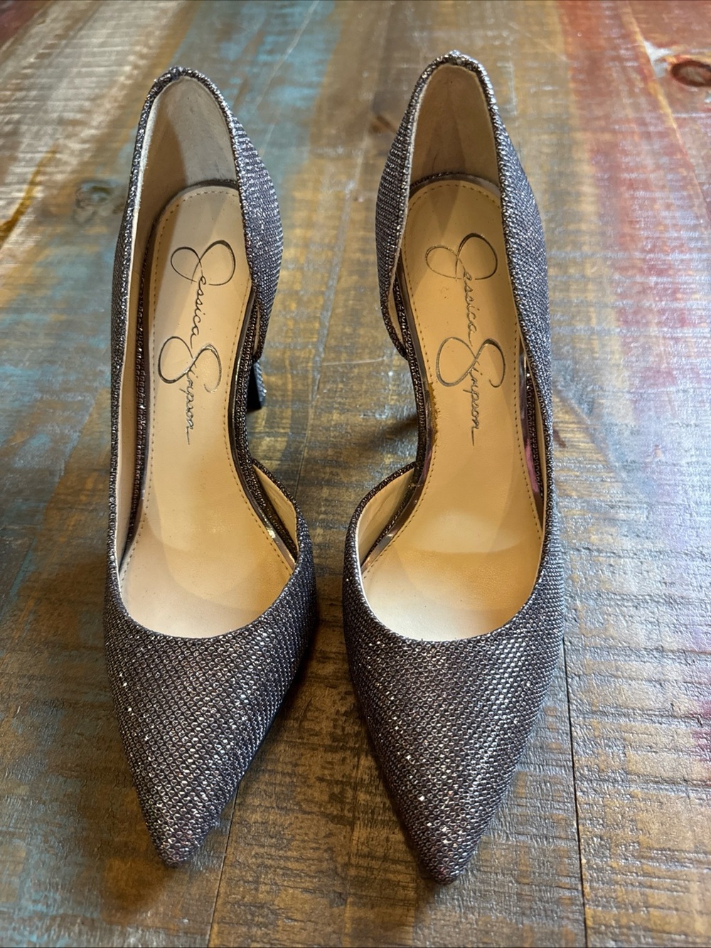 JESSICA SIMPSON Sparkly D'Orsay Party 4” Heels Size 6M 36EU Pointed Toe Glittery